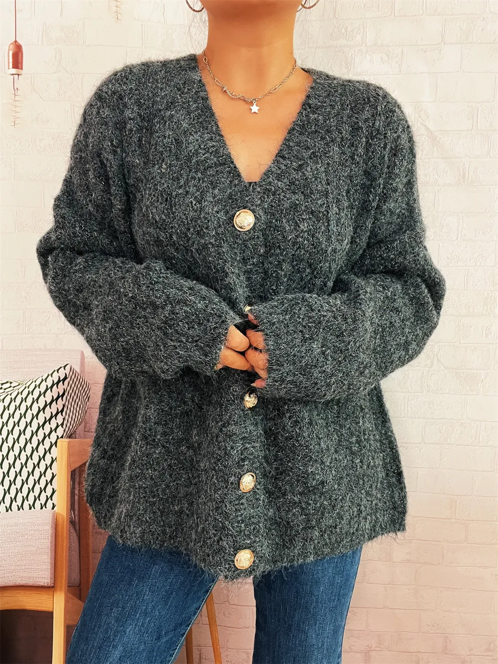 Cable Knit Button-Up Cardigan, image 22