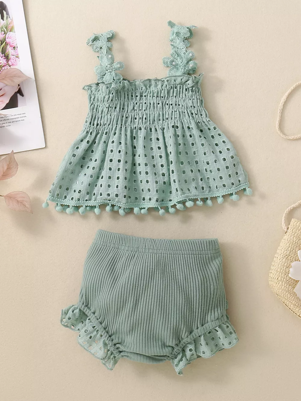 Children's Eyelet Smocked Tank Top and Ruffled Bloomers Set