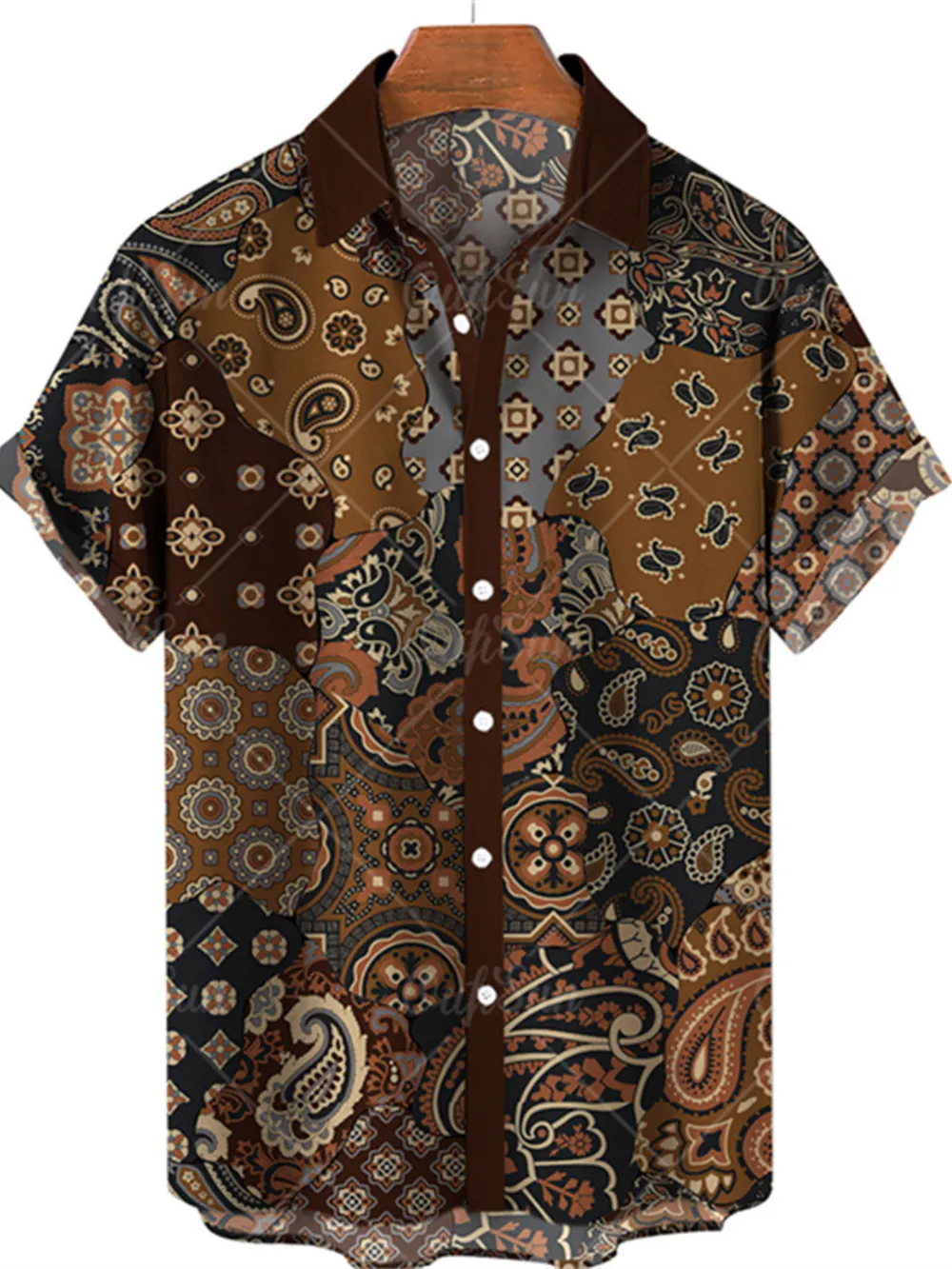 Men's Full Size Printed Button Up Short Sleeve Shirt Plus Size, image 8