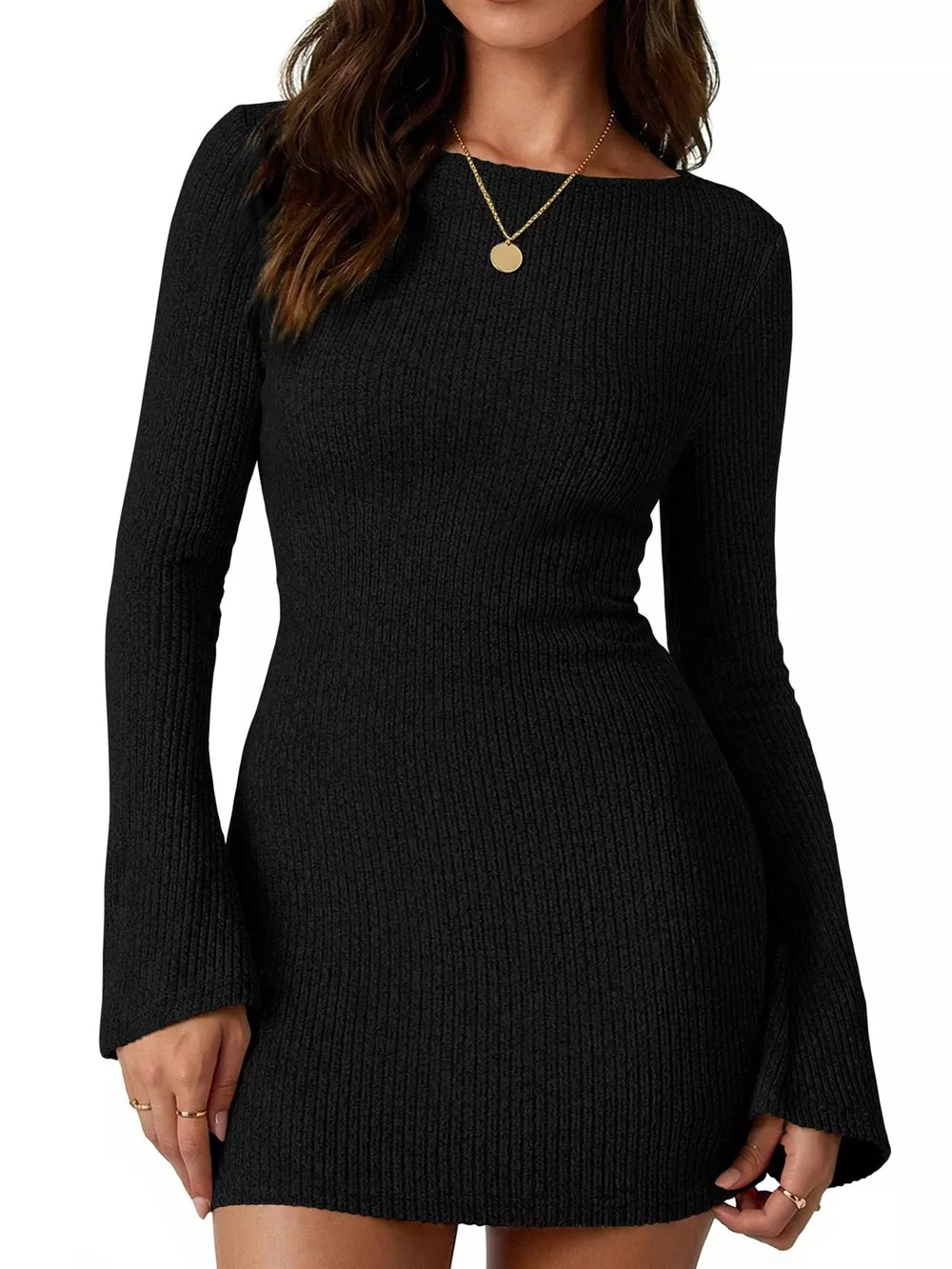 Ribbed Knit Long Sleeve Slim Fit Sweater Dress