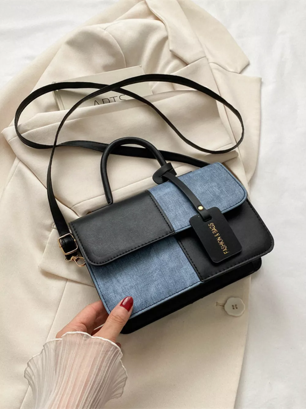 Two-Tone PU Leather Crossbody Bag