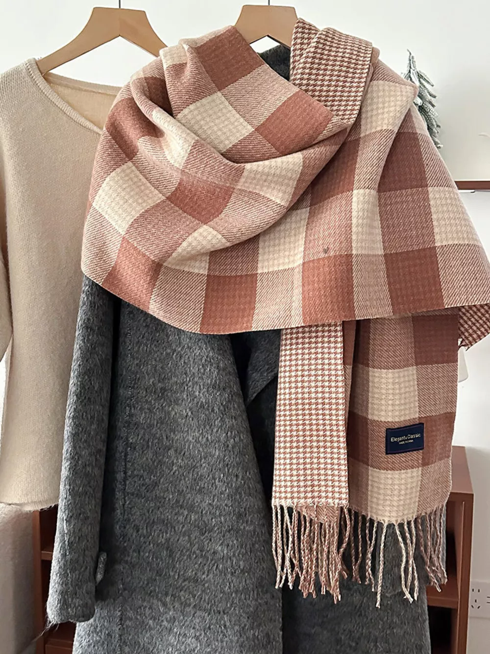 Plaid Tassel Winter Scarf, image 8