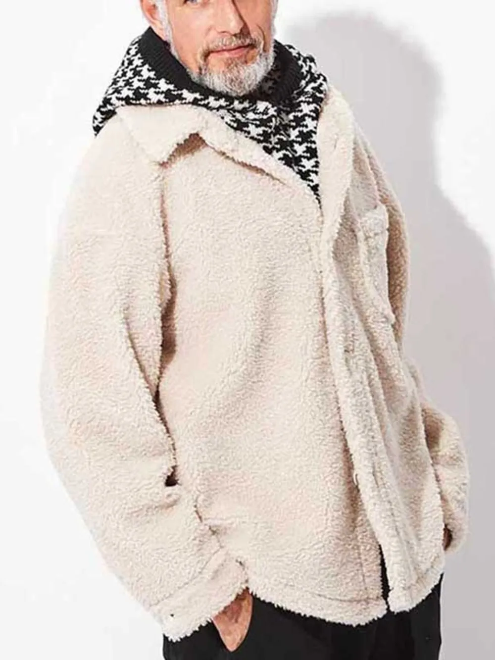 Men's Full Size Button Up Drop Shoulder Sherpa Jacket Plus Size, image 3
