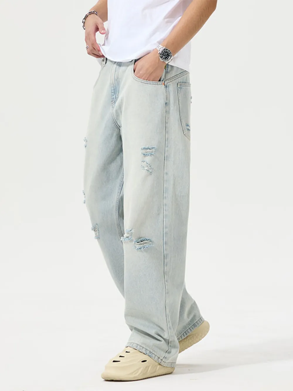 Men's Full Size Distressed Wide Leg Jeans Plus Size, image 5
