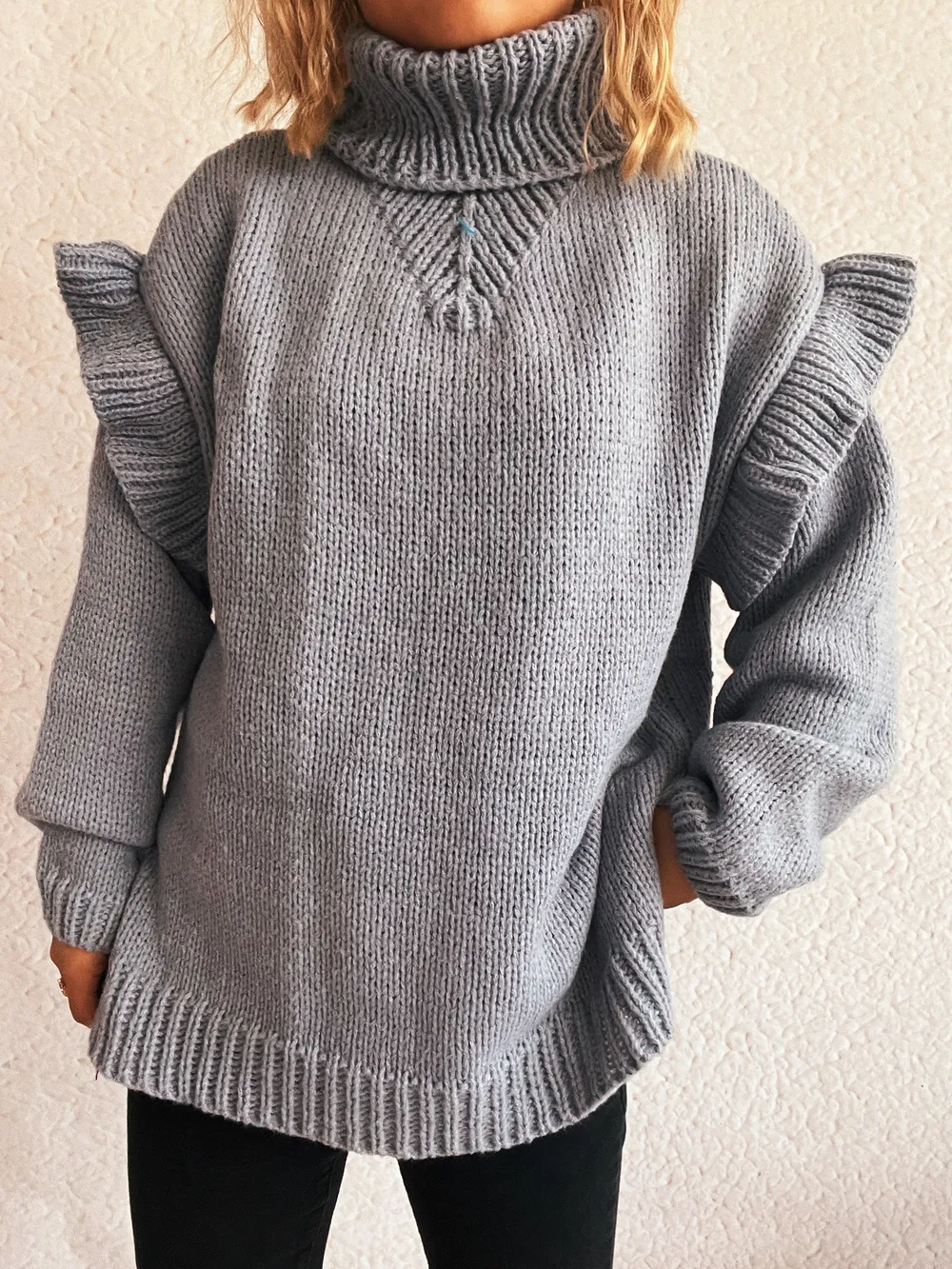 Ruffled Turtleneck Long Sleeve Sweater, image 6