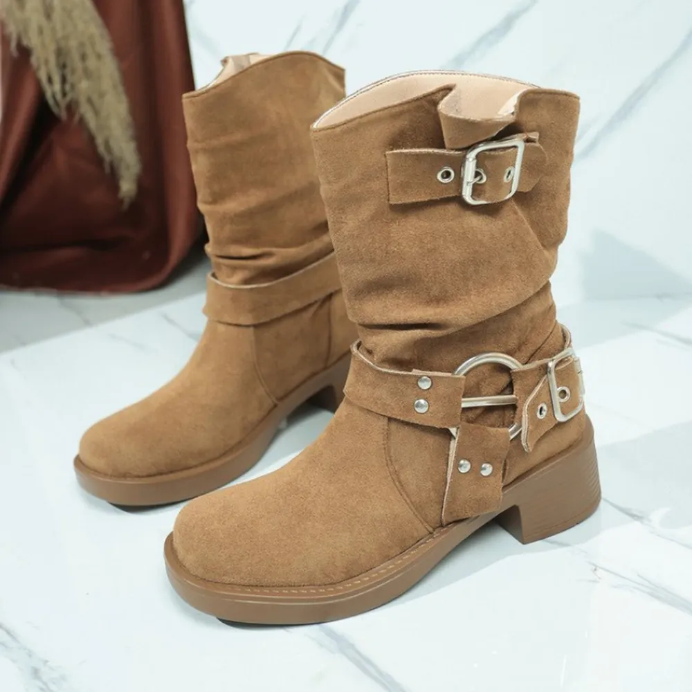 Round Toe Block Heels Boots, image 5
