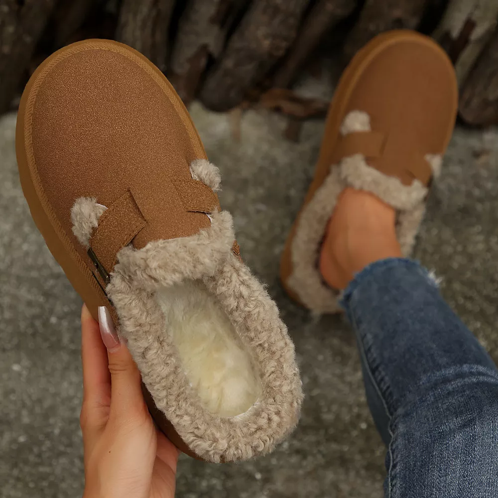 Fuzzy Trim Buckle Platform Slippers, image 8