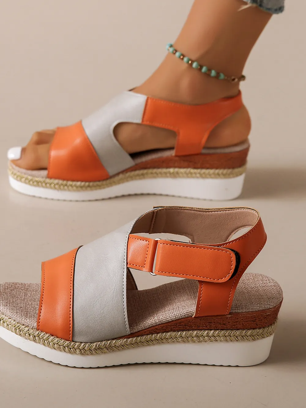 Color Block Platform Wedge Sandals with Ankle Strap, image 3