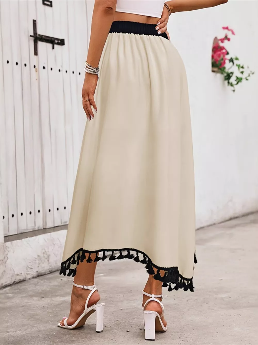 Tassel Trim High Waist Skirt, image 3