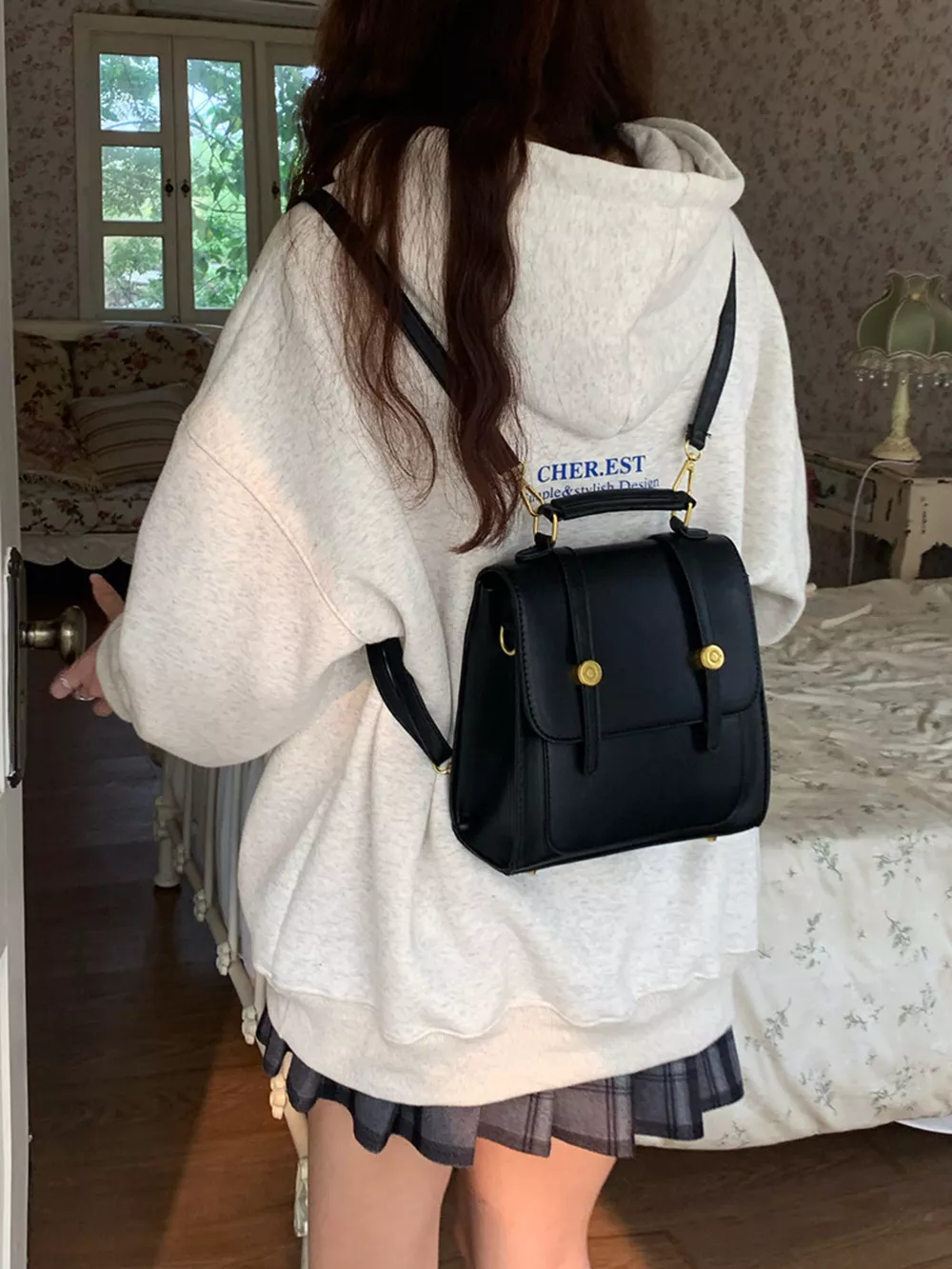 Top Handle Leather Backpack Bag, image 5