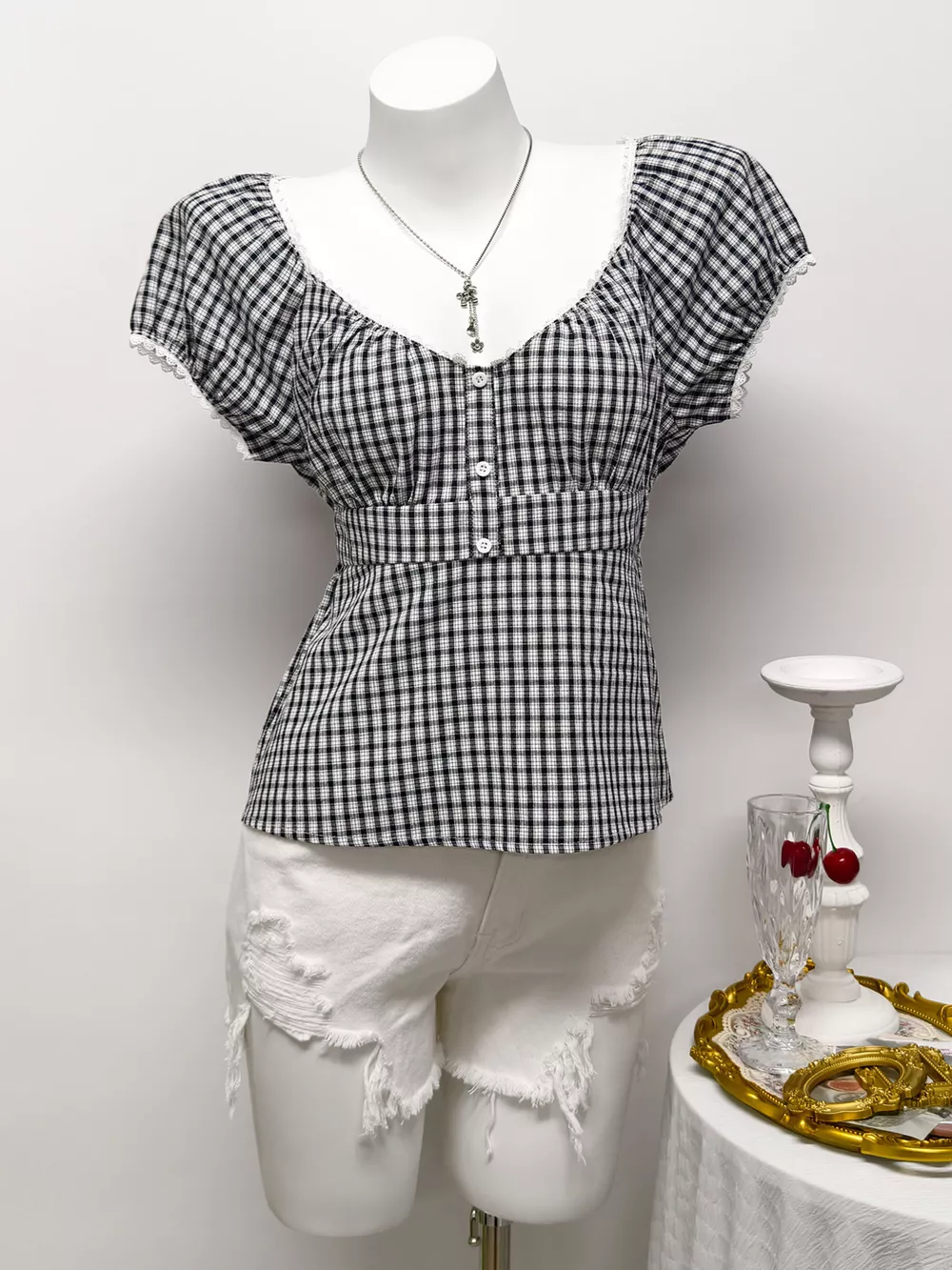 Plaid Short Sleeve Blouse, image 3