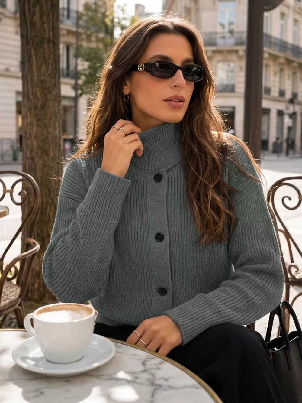 Turtleneck Button-Down Cardigan, image 2