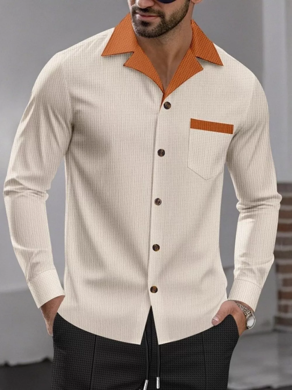 Men's Full Size Contrast Collar Button Up Shirt Plus Size, image 2