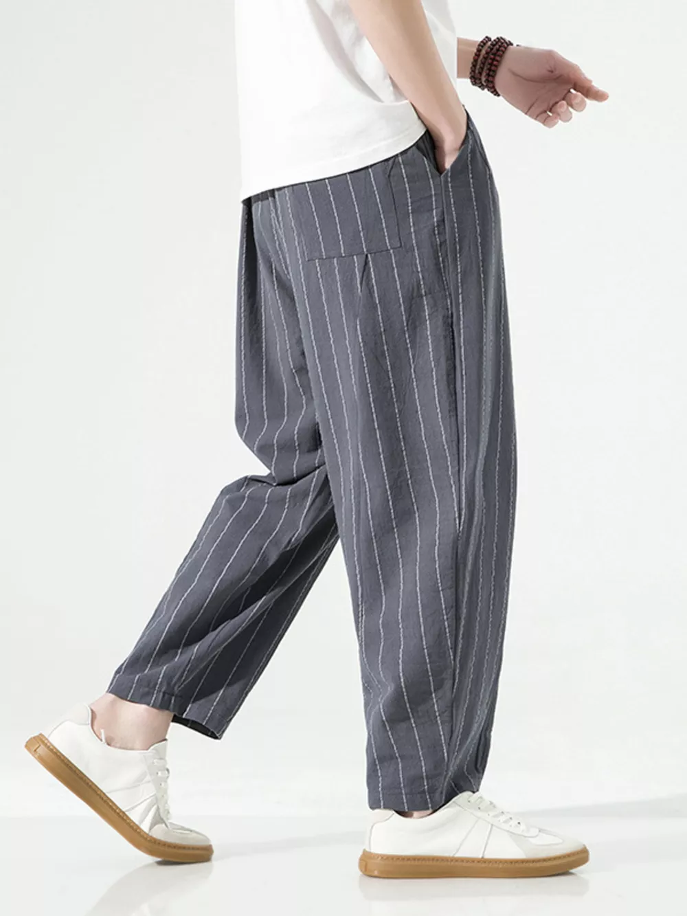 Men's Plus Size Striped Casual Loose Pants, image 5