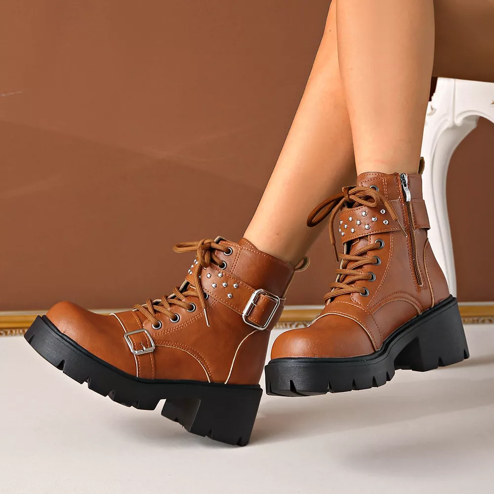 Round Toe Block Heels Boots, image 11