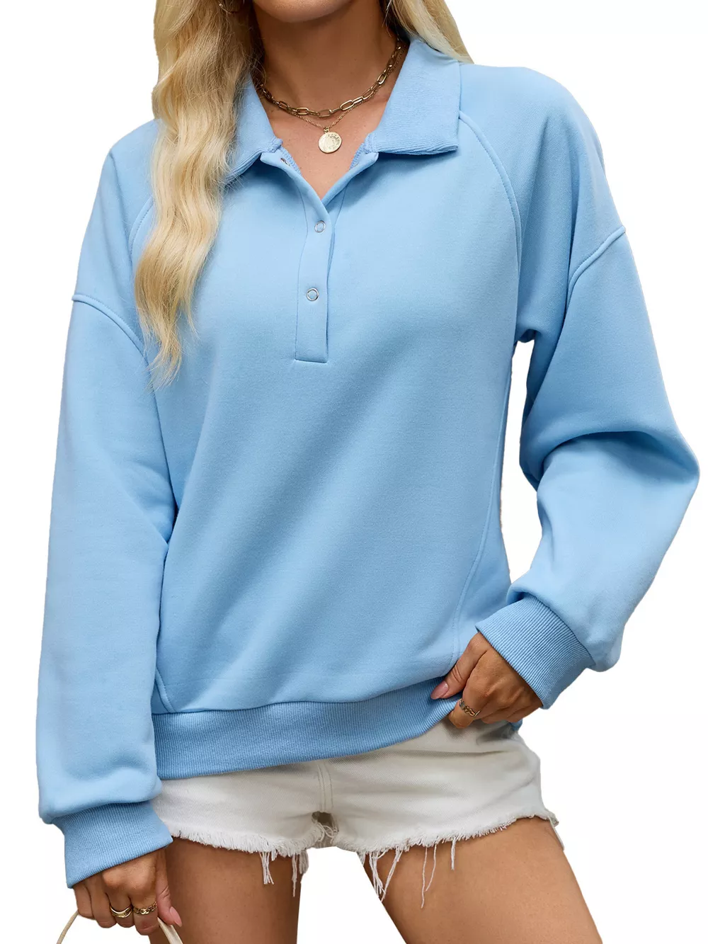 Button Detail Dropped Shoulder Sweatshirt, image 6