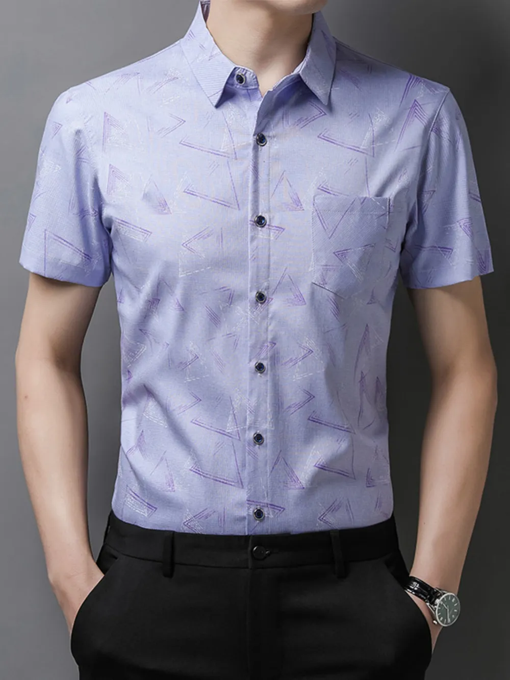 Men's Plus Size Geometric Print Short Sleeve Shirt, image 2