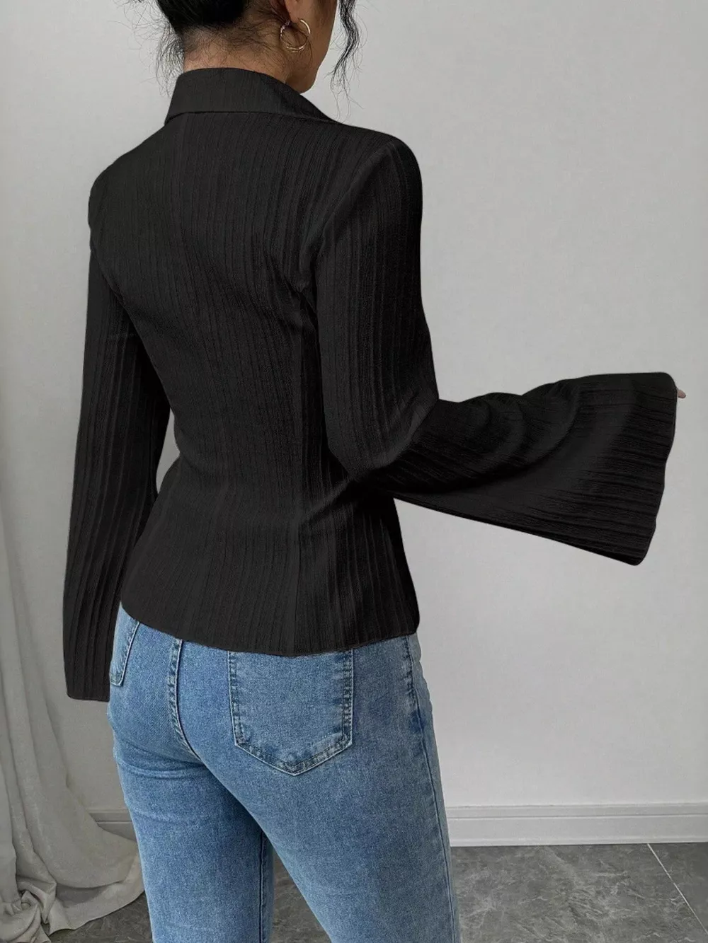 Flare Sleeve Button Up Shirt, image 3
