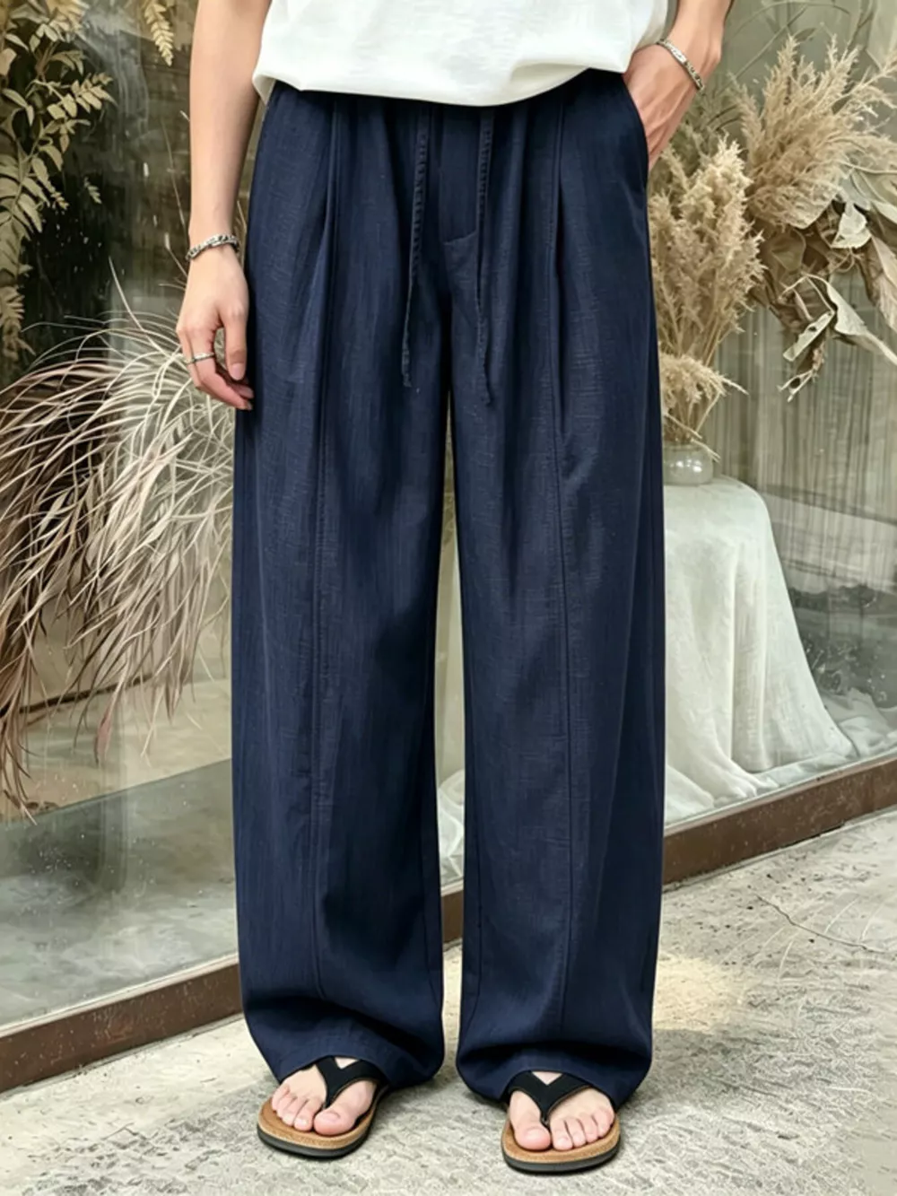 Men's Plus Size Wide Leg Pants with Drawstring Waist, image 7