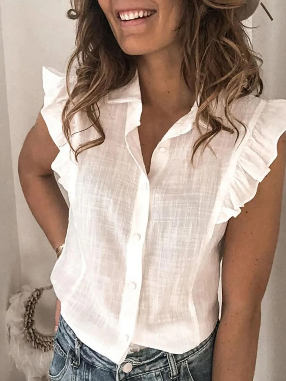 Ruffle Sleeve Button-Up Shirt, image 8