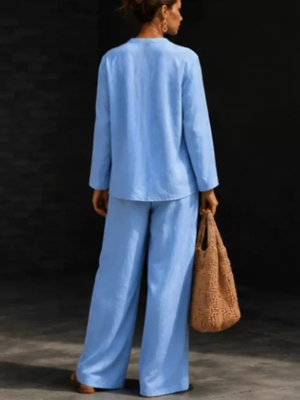 Notched Long Sleeve Top and Pants Set, image 8