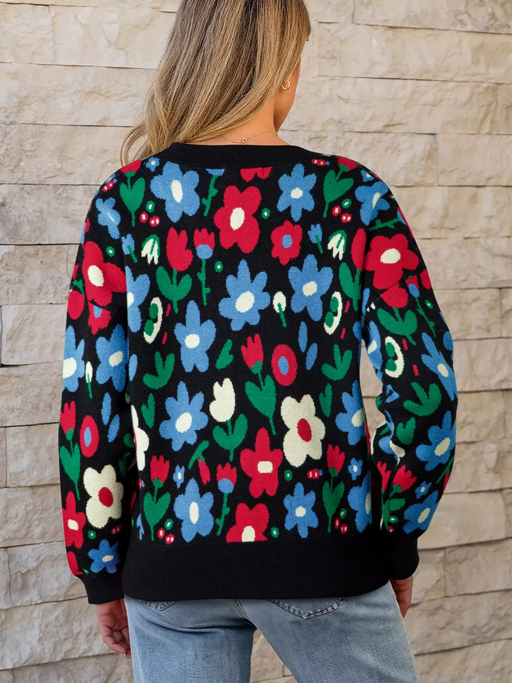 Floral Print V Neck Buttoned Cardigan, image 2