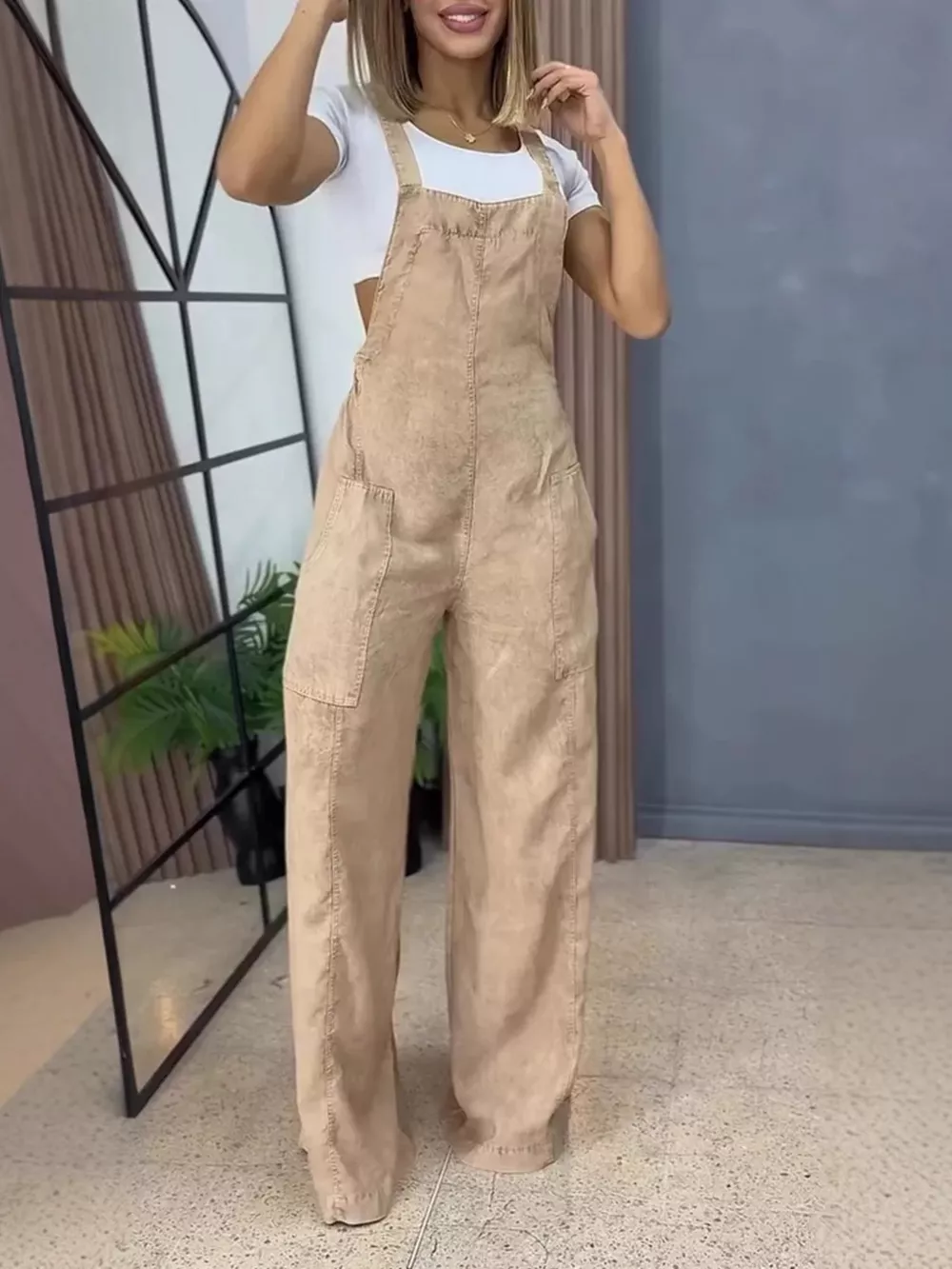 Full Size Vintage Wash Wide Leg Denim Overalls Plus Size, image 7