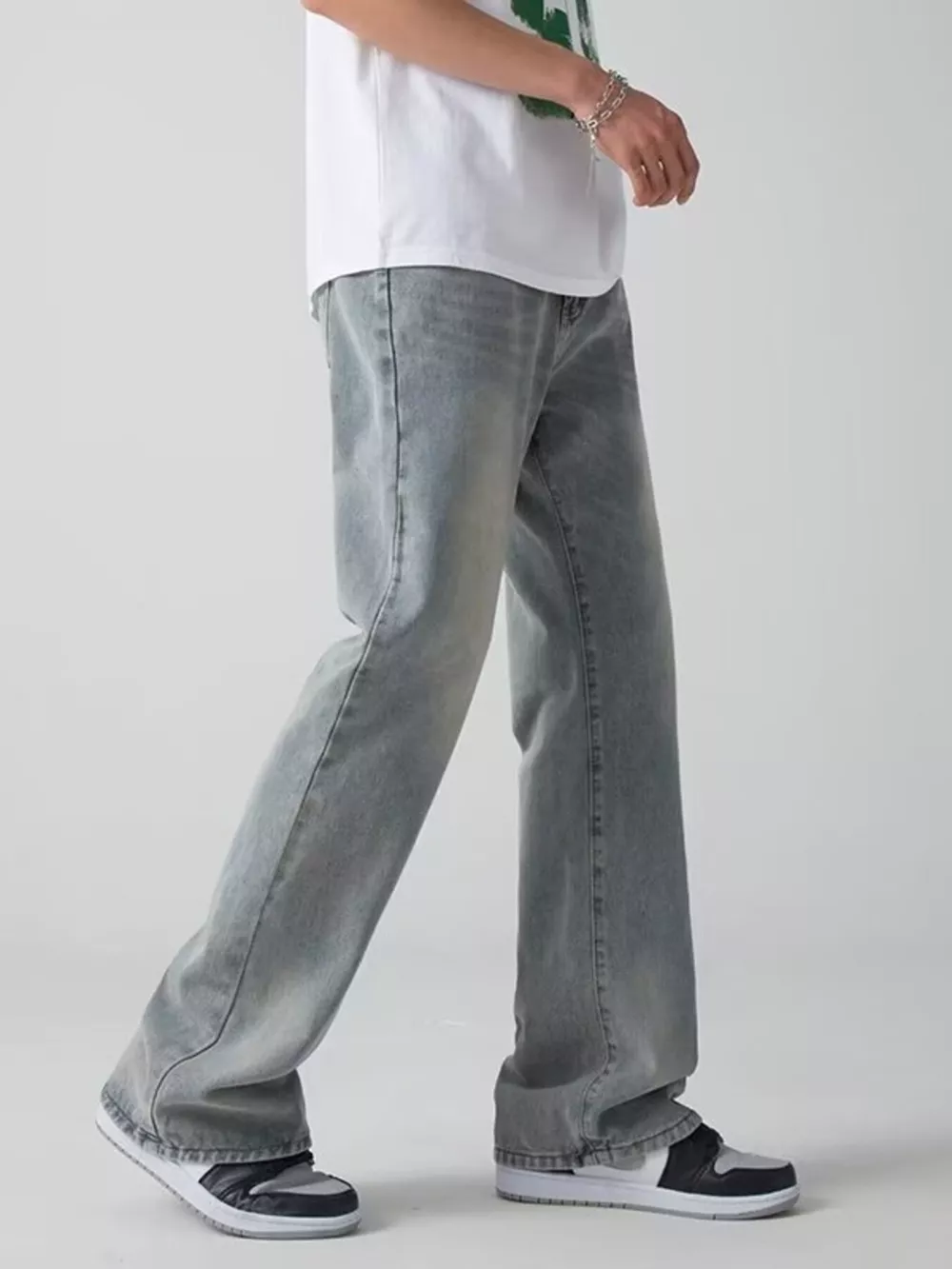 Men's Plus Size Vintage Wash Wide Leg Jeans, image 6