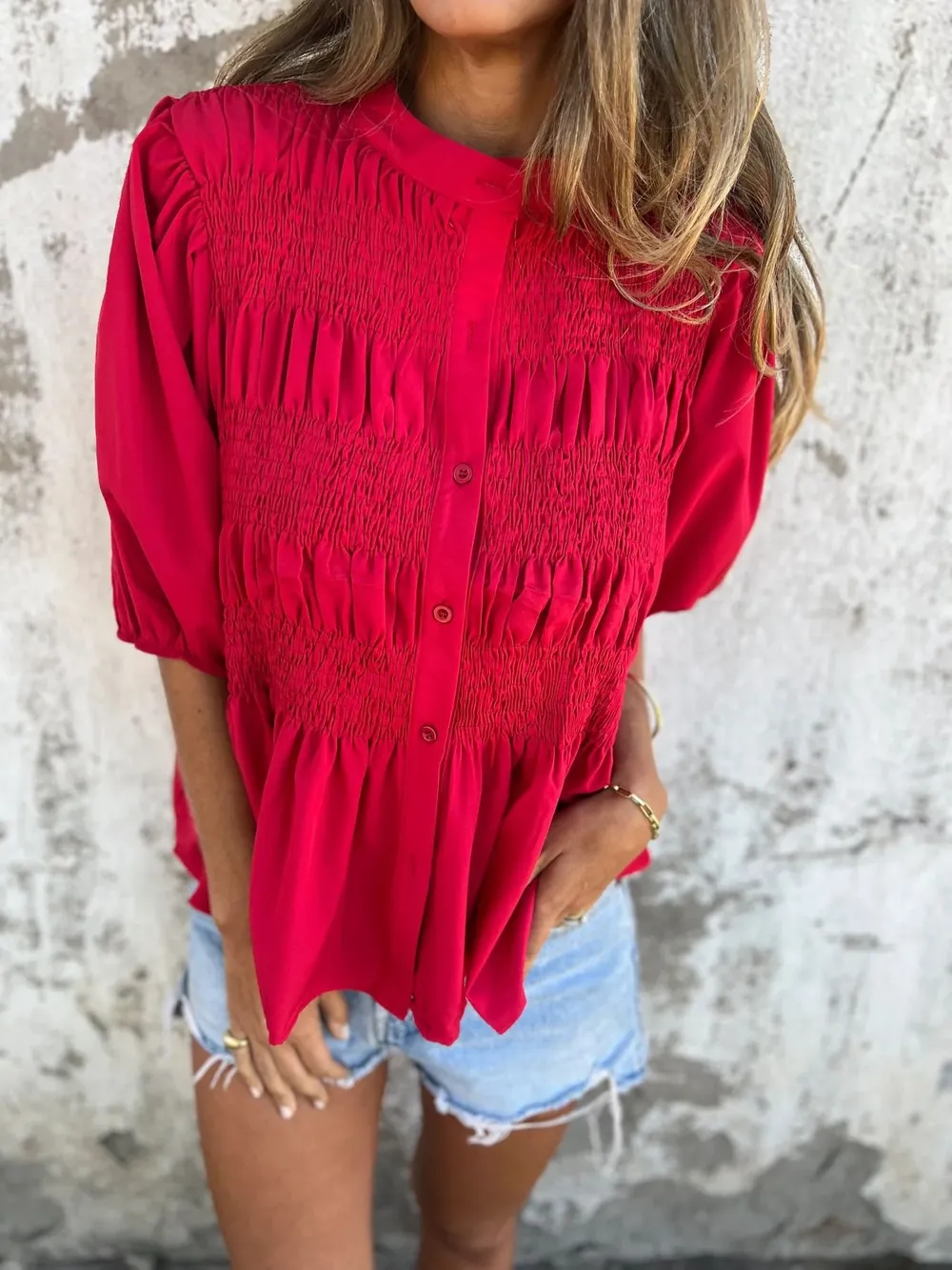Full Size Smocked Puff Sleeve Blouse Plus Size, image 22