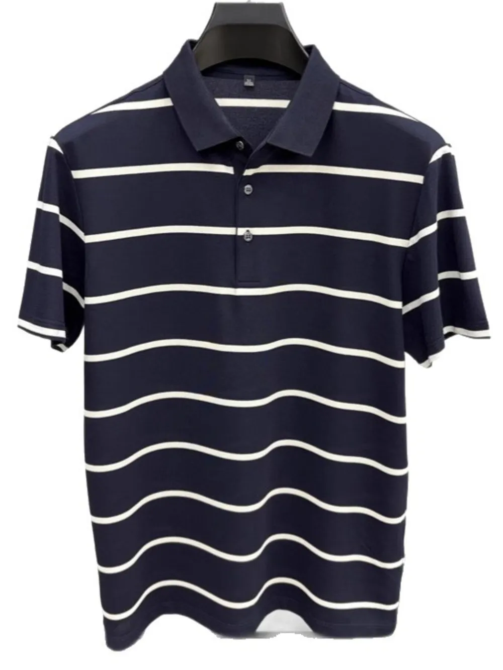 Men's Plus Size Striped Button Detail Short Sleeve Polo