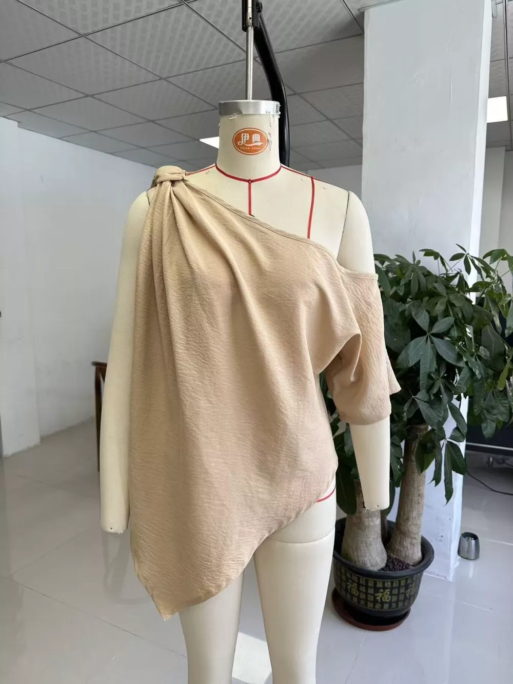 Full Size One-Shoulder Knot Detail Blouse Plus Size, image 3
