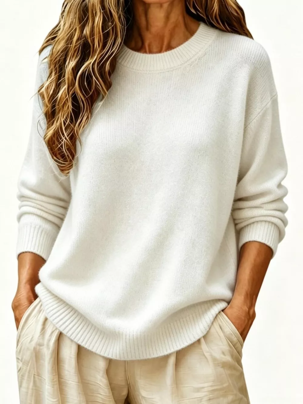 Full Size Round Neck Dropped Shoulder Sweater Plus Size, image 19