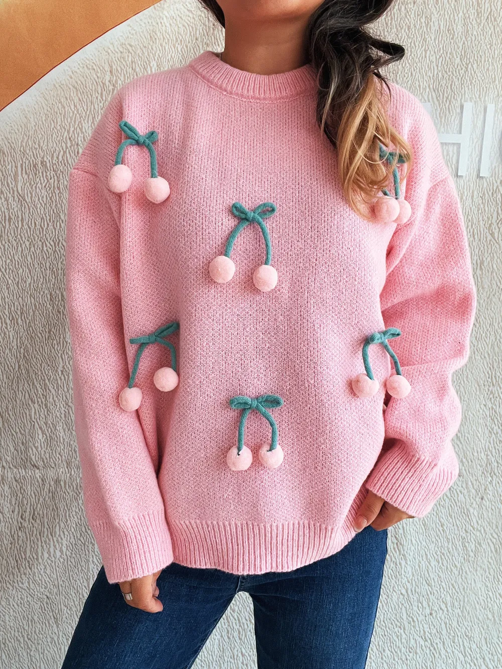 Cherry Round Neck Long Sleeve Sweater, image 14