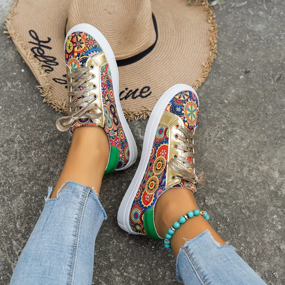 Printed Round Toe Sneakers, image 2
