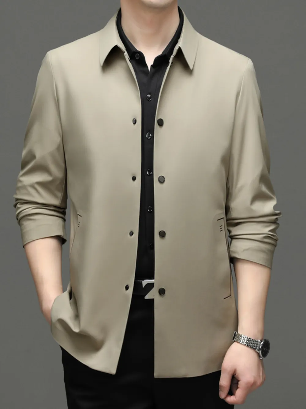 Men's Plus Size Button Up Long Sleeve Jacket, image 5