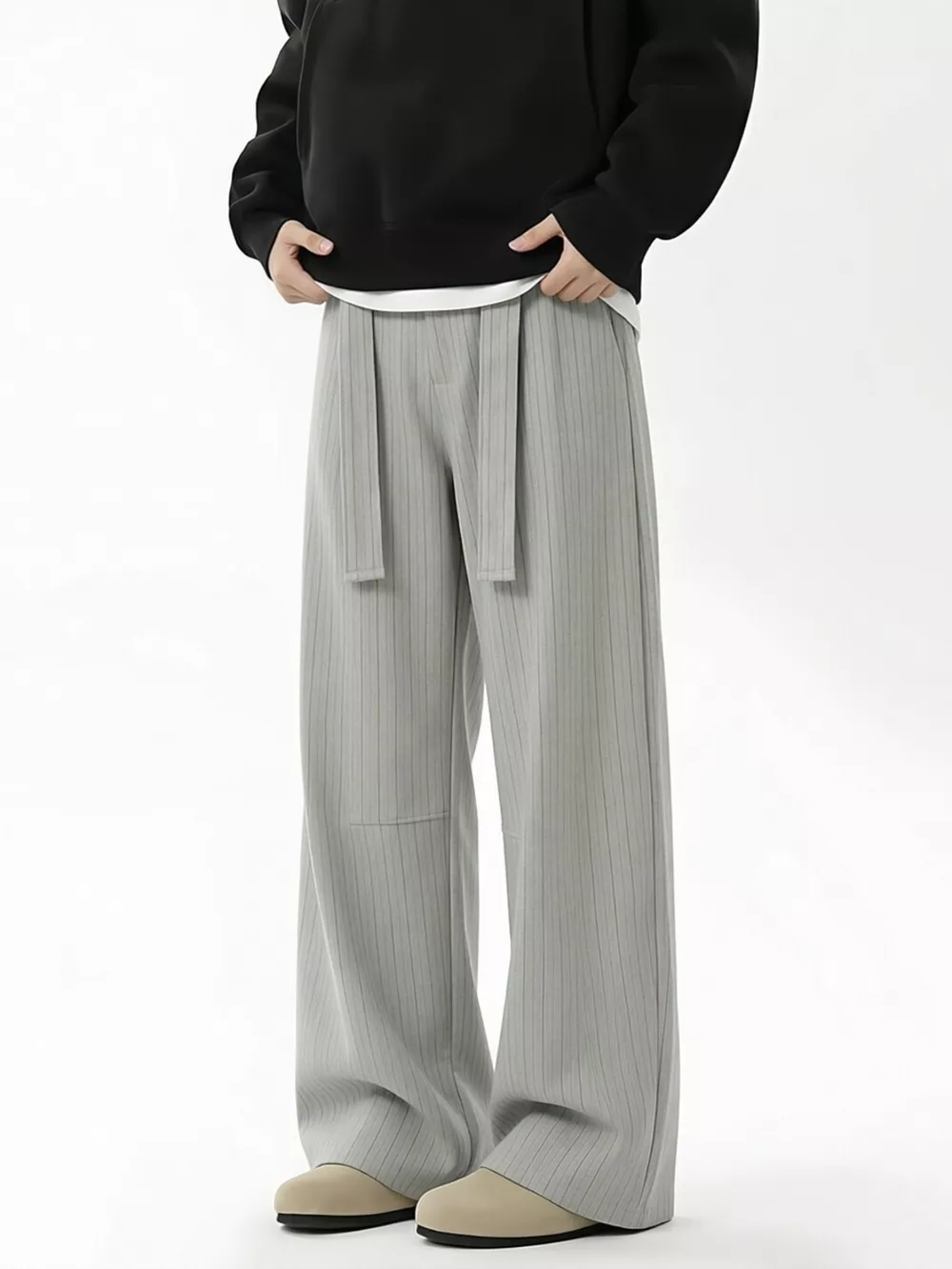 Men's Plus Size High-Waisted Striped Wide-Leg Pants, image 2