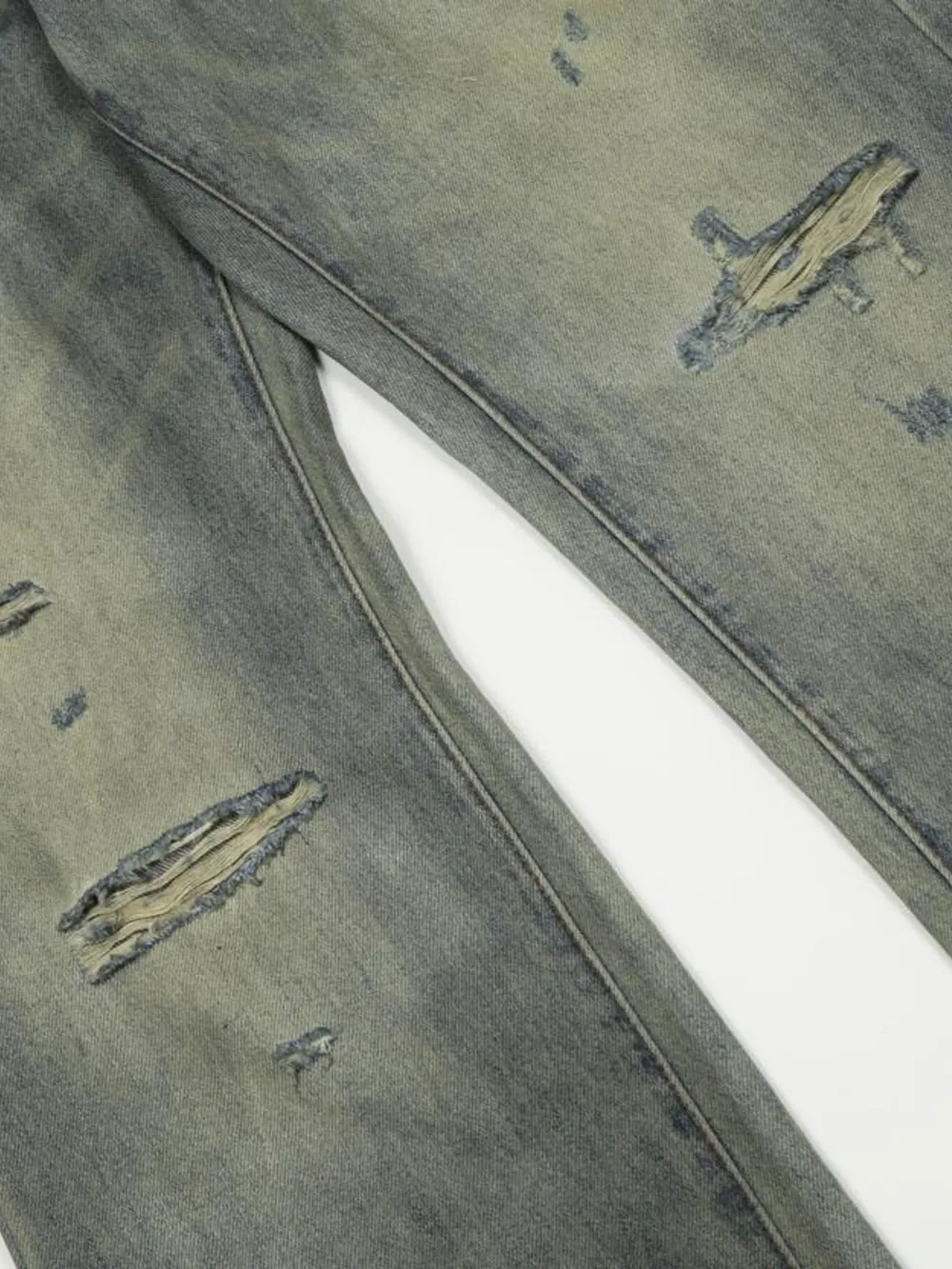 Men's Distressed Slim Bootcut Washed Jeans, image 6