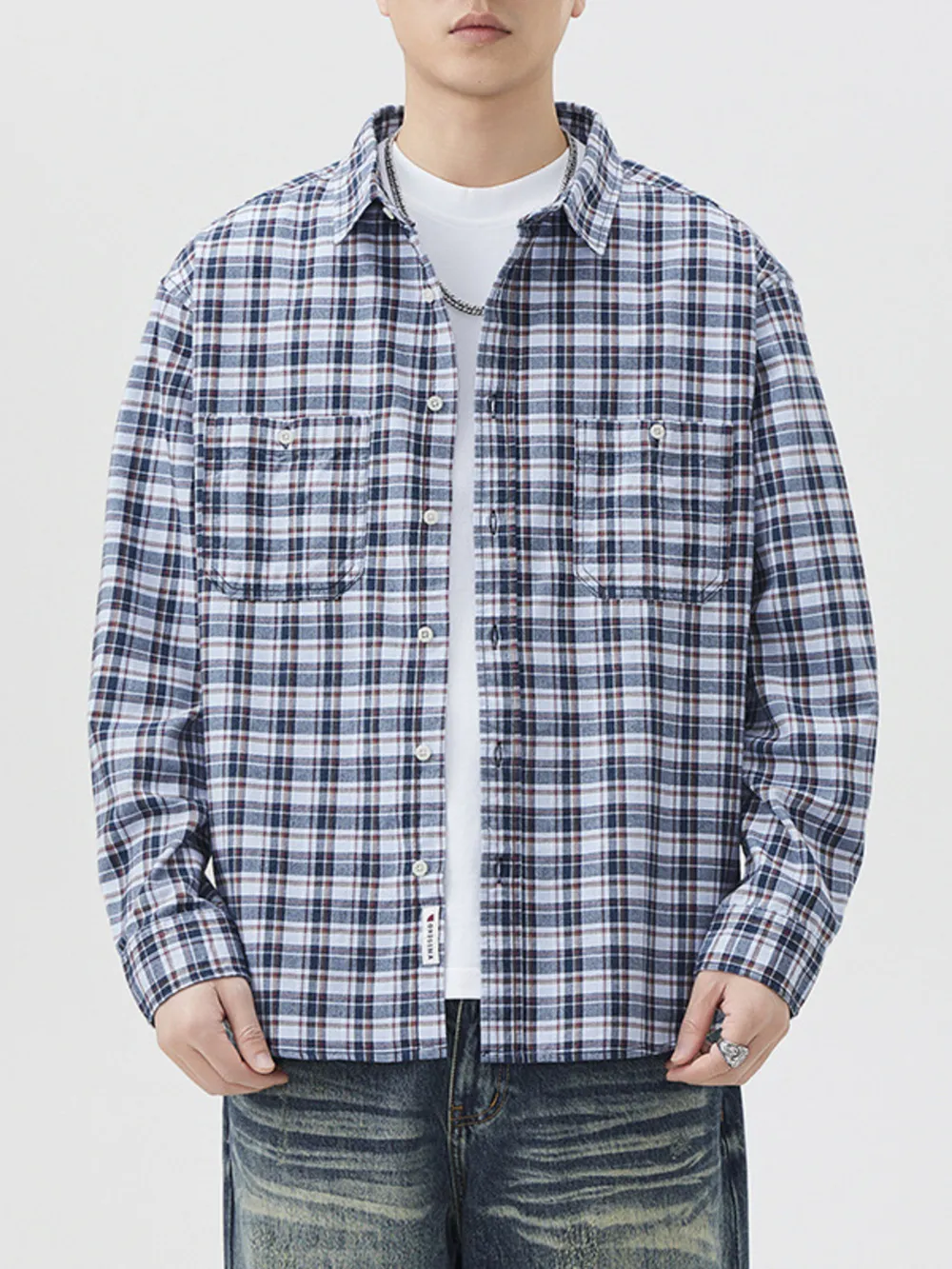 Men's Plus Size Plaid Button Up Long Sleeve Shirt
