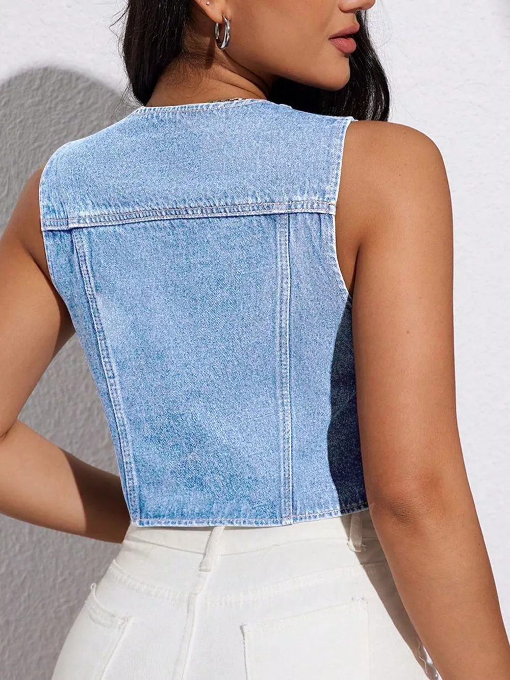 Tie-Front Denim Vest, image 5