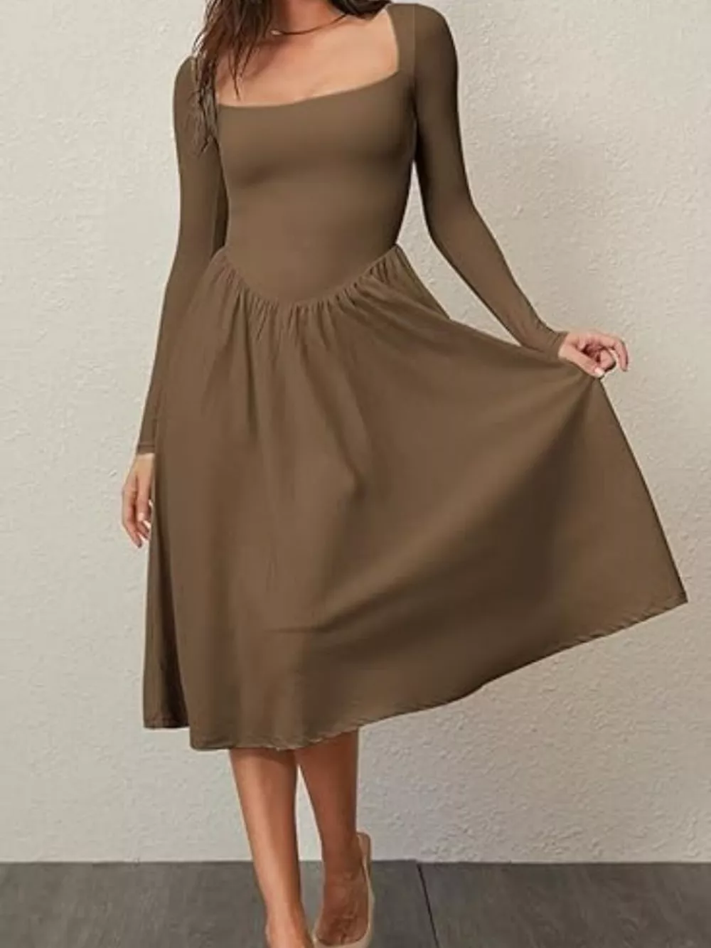 Square Neck Long Sleeve Midi Dress, image 24