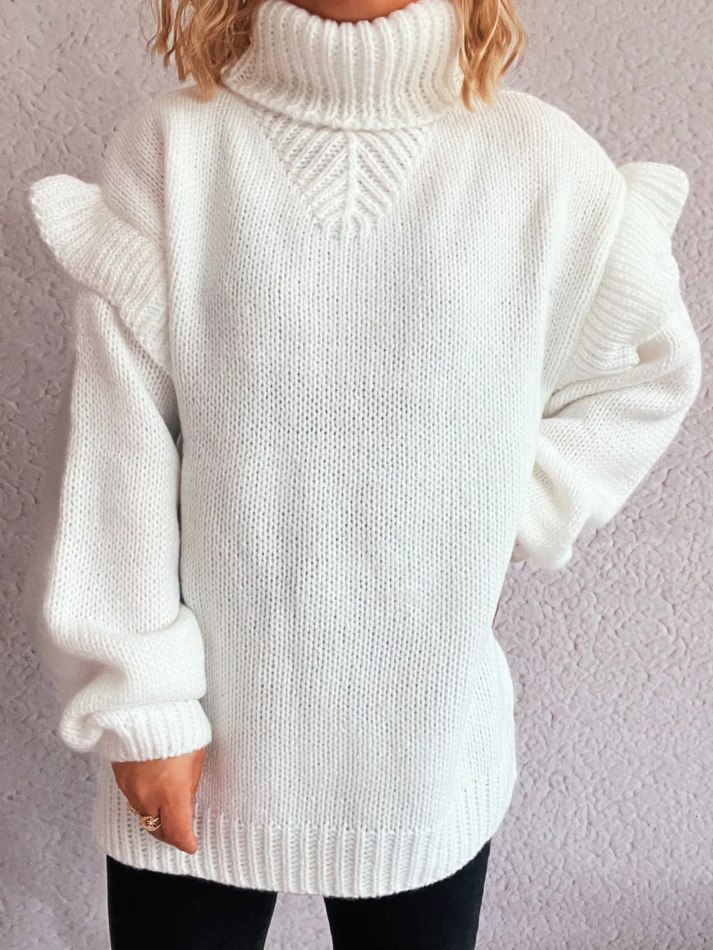 Ruffled Turtleneck Long Sleeve Sweater, image 16