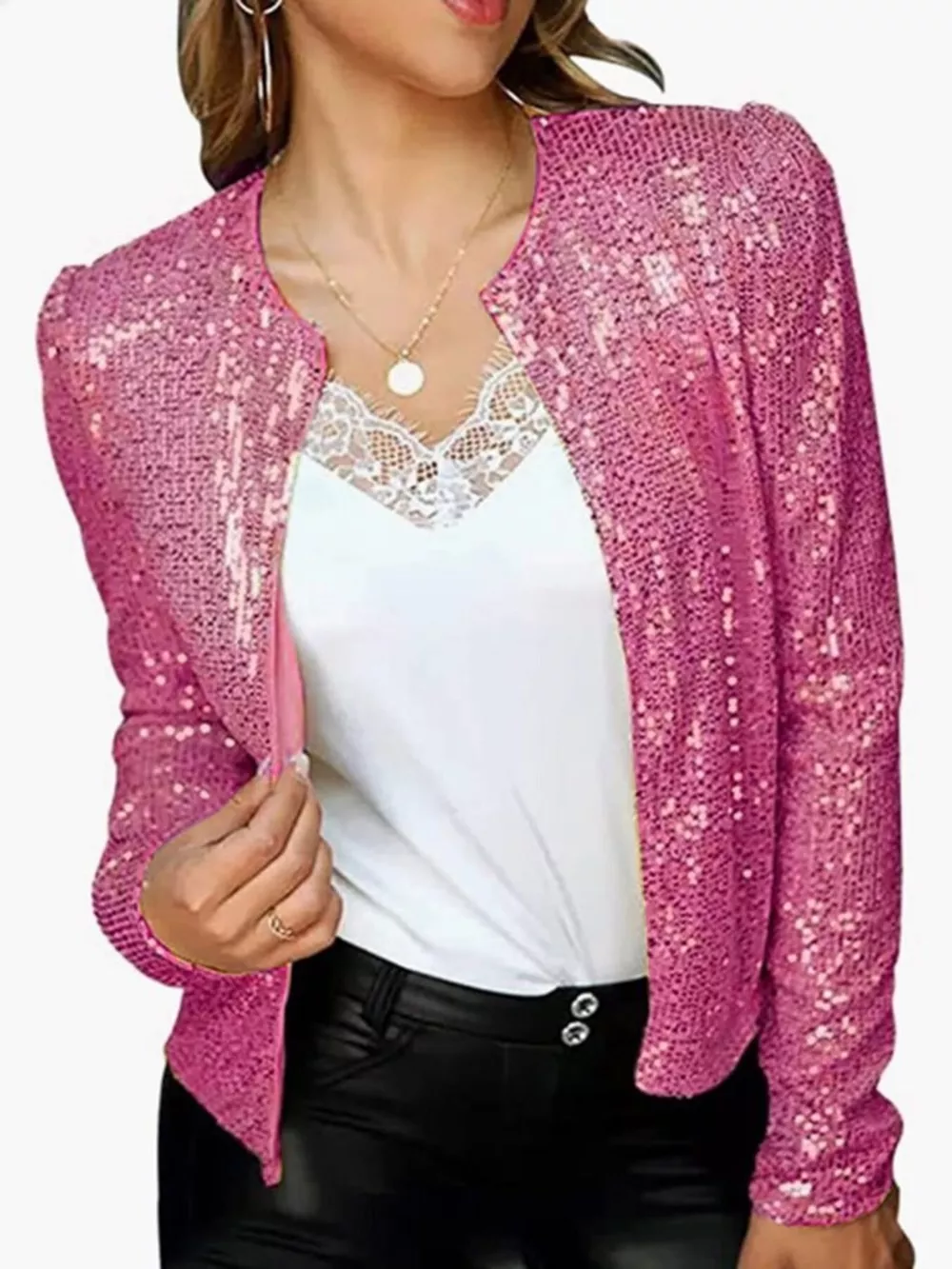 Full Size Sequin Long Sleeve Jacket Plus Size, image 13