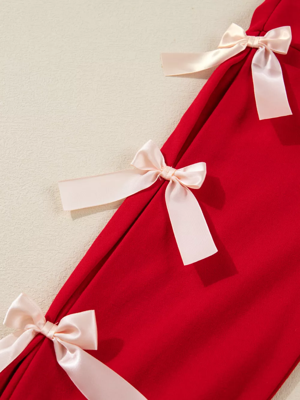 Striped Collar Patchwork Satin Bow Sweatshirt and Shorts Set, image 9