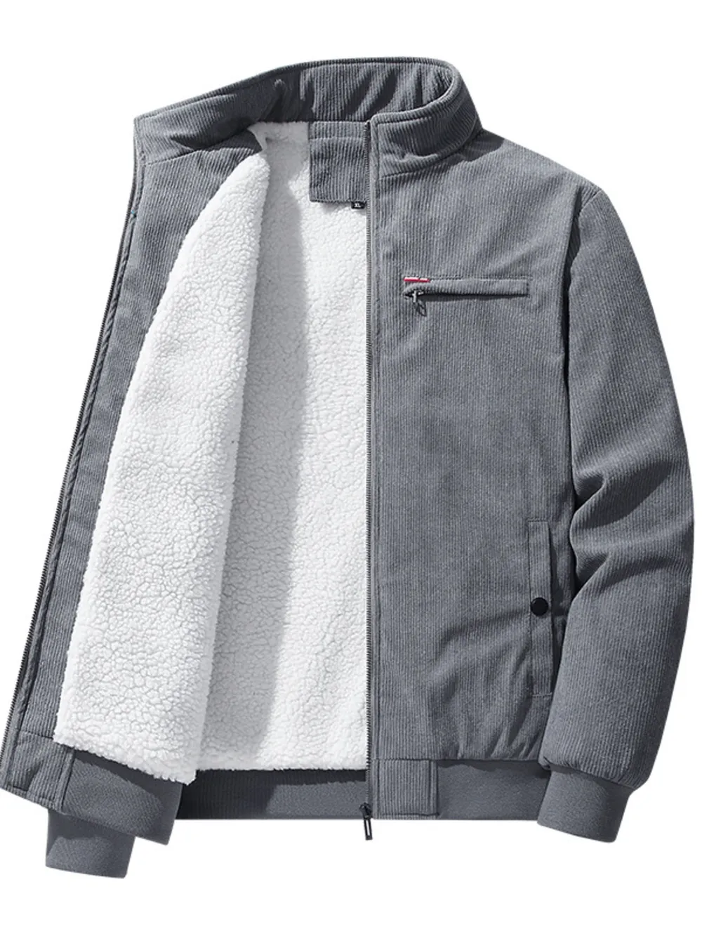 Men's Plus Size Full-Zip Bomber Corduroy Jacket with Sherpa Lining, image 3
