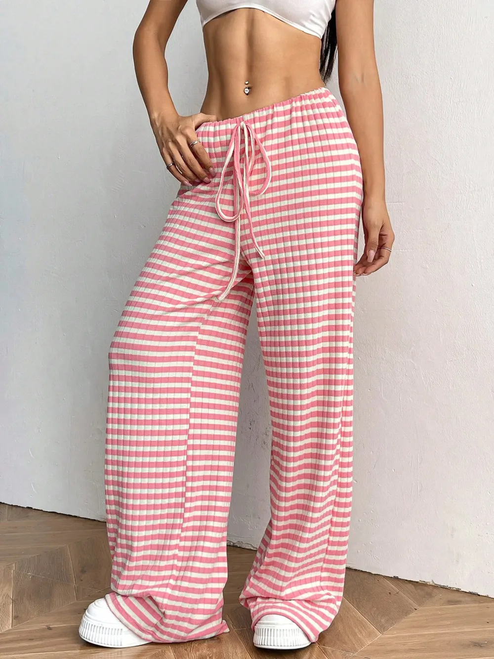Striped Wide Leg Drawstring Pants, image 34