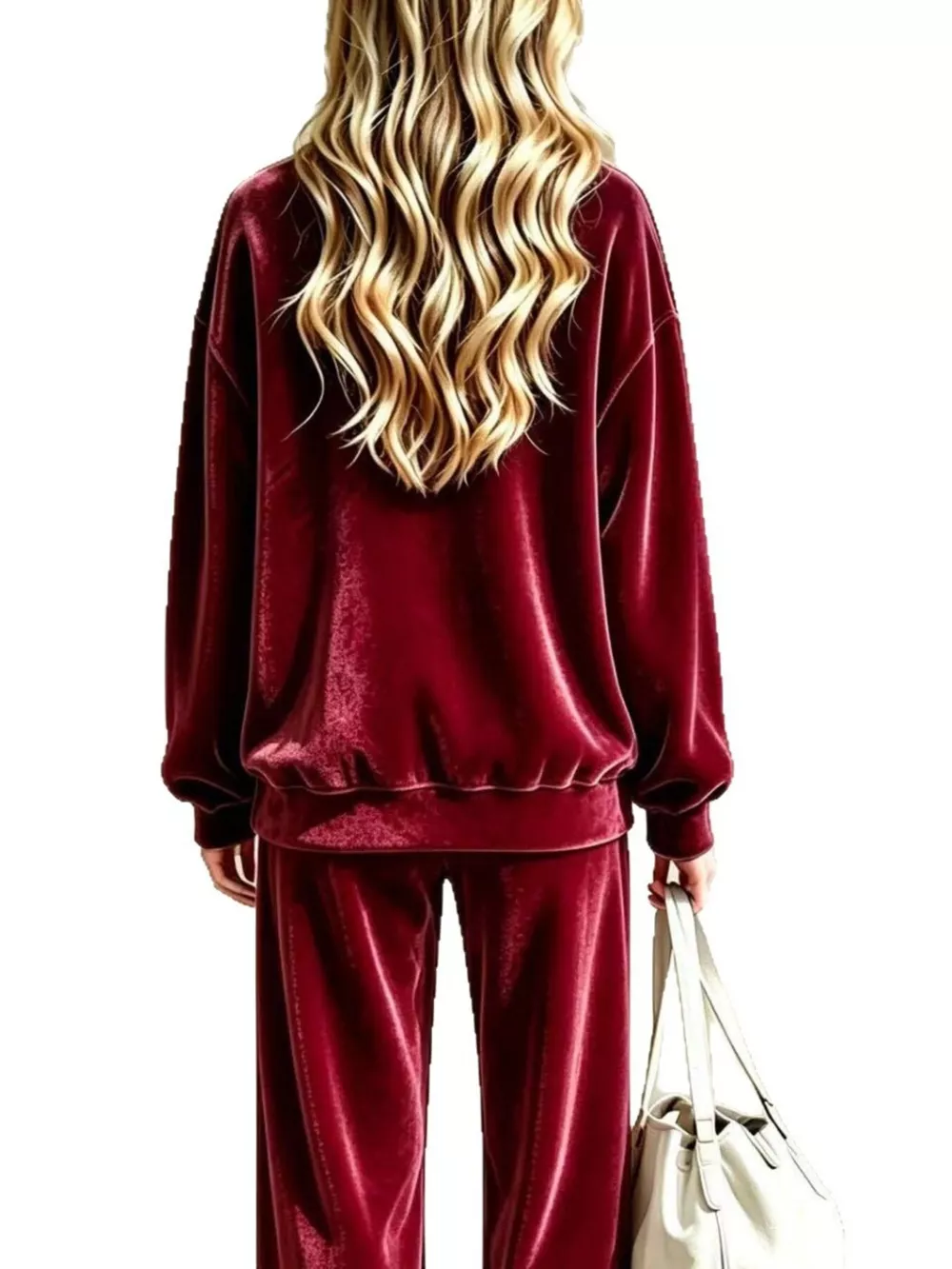 Full Size Dropped Shoulder Velvet Top and Wide Leg Pants Set Plus Size, image 4