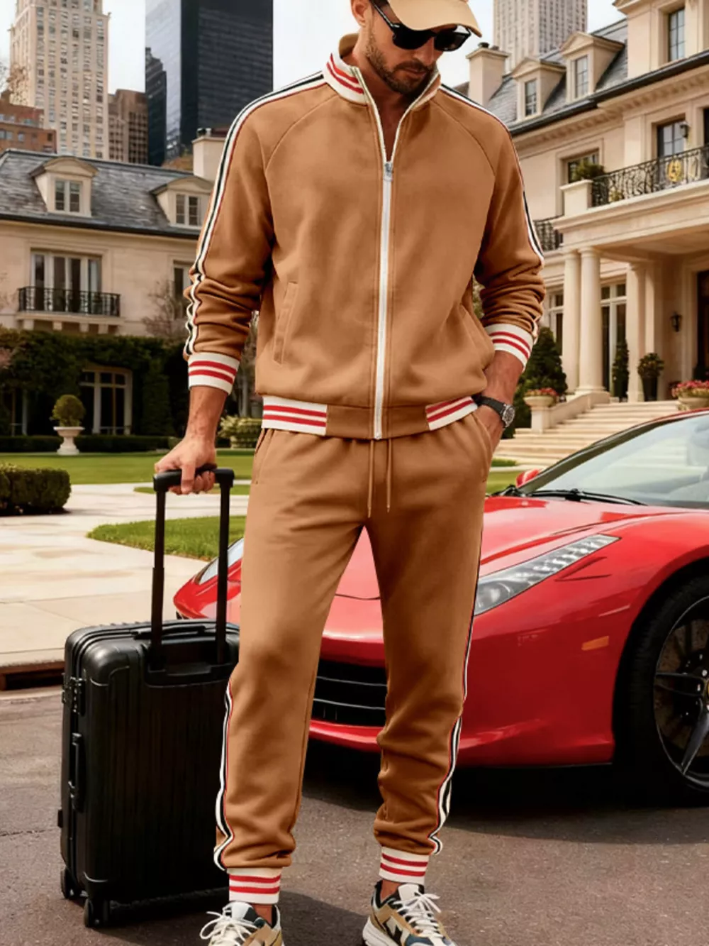 Men's Full Size Striped Zip Up Outerwear and Pants Plus Size, image 10