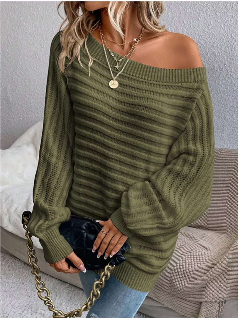 One Shoulder Ribbed Knit Sweater, image 6
