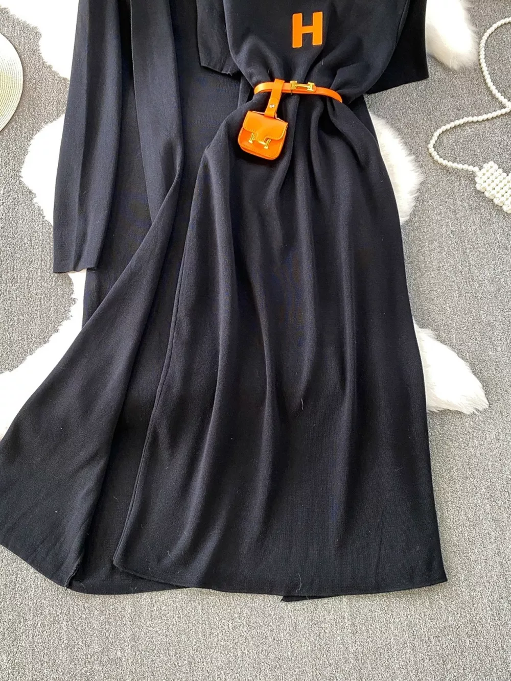 Round Neck Knitted Dress & Cardigan Set, image 4