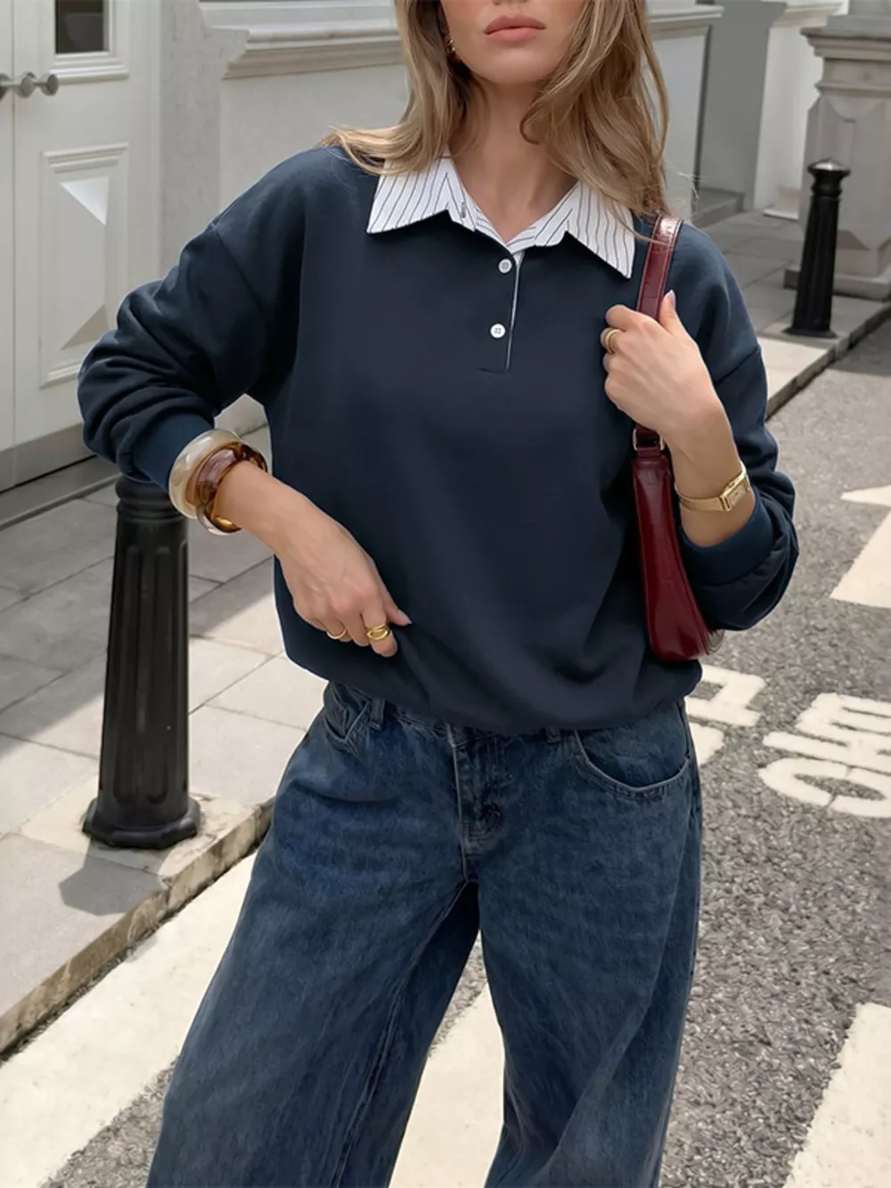 Button Detail Dropped Shoulder Sweatshirt, image 5